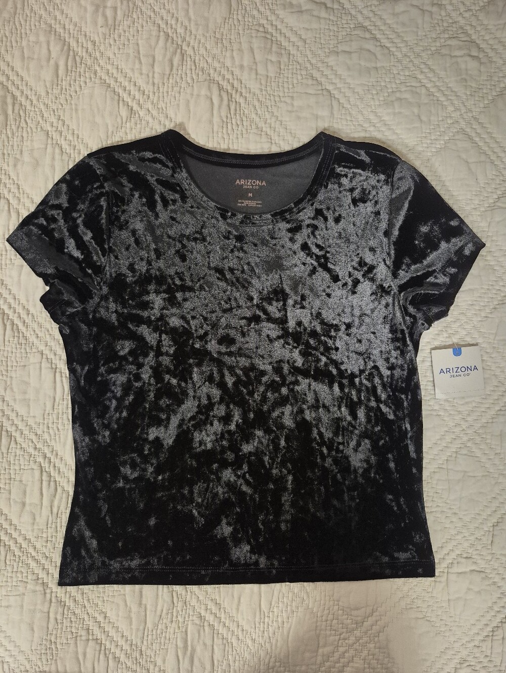Arizona Jean Co Black Crushed Velvet Velour Tee M NWT